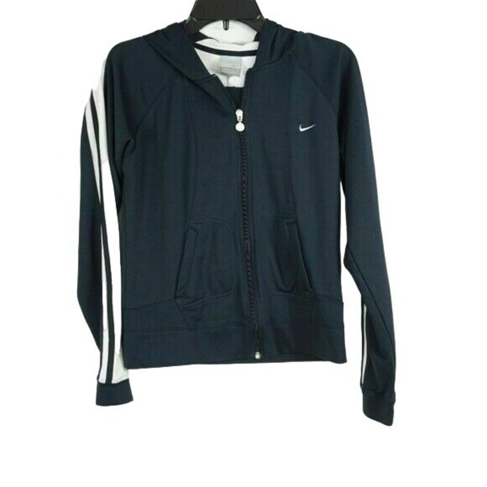 Nike Jacket Boys M 8-10 Kids Navy Blue Hoodie Windbreaker Coat Logo Zipper Hood